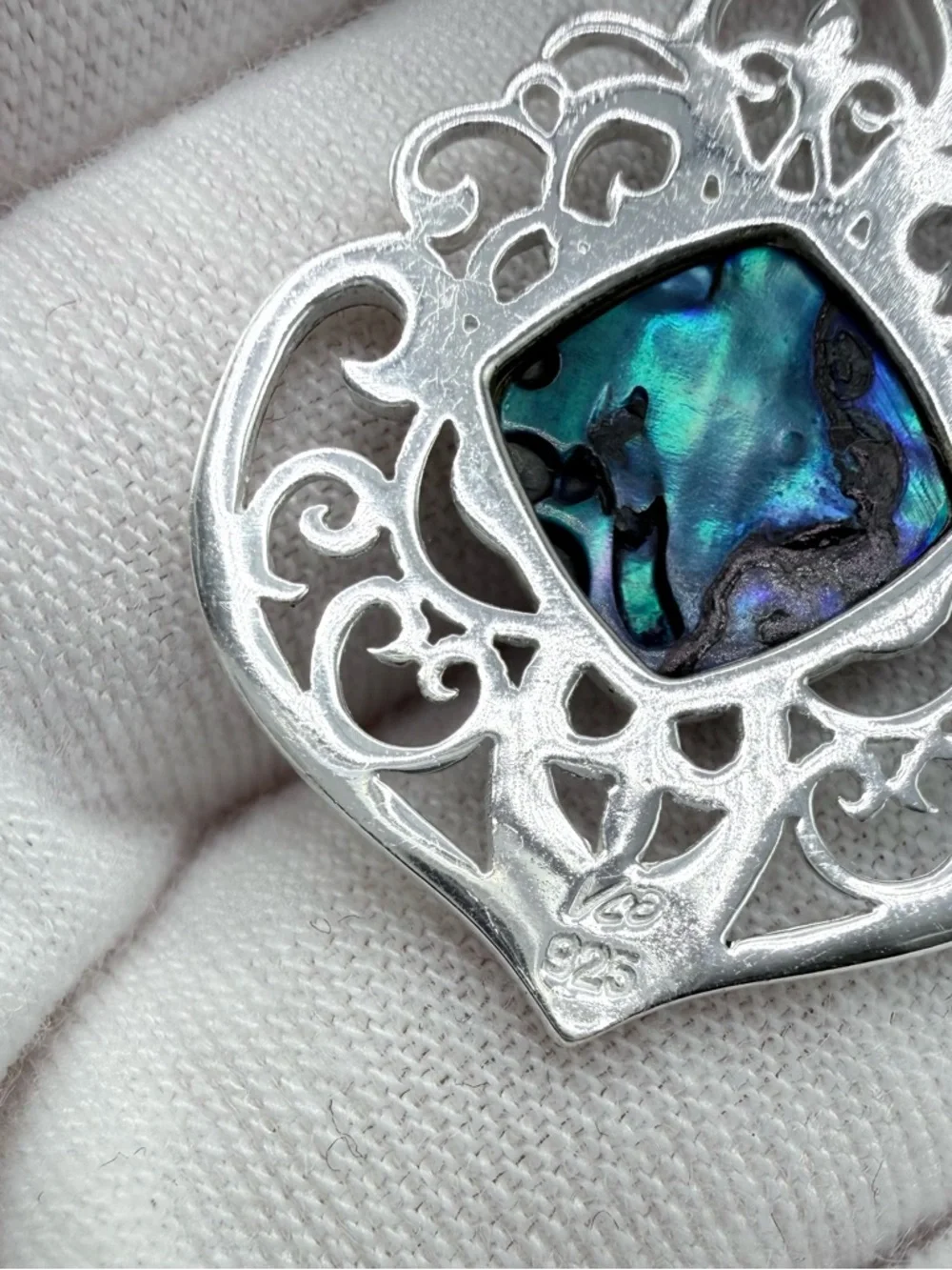 Blue Abalone Shell Filigree Design .925 Sterling Silver Earrings - Picture 9 of 11